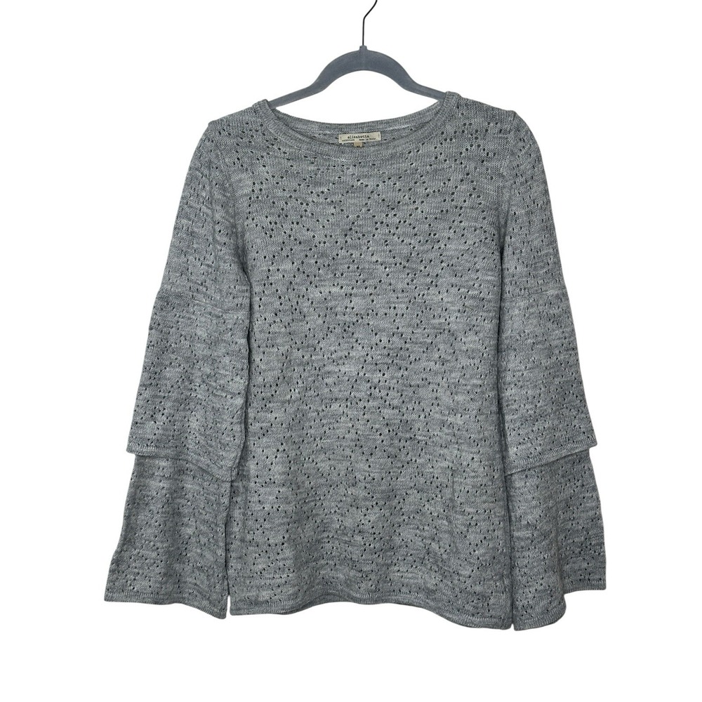 ELISABETTA Collection Wool Alpaca Sweater Italy Gray Bell Sleeve MEDIUM Neutral